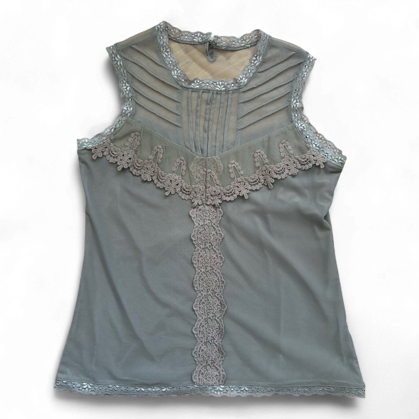 Damen Top Spitze Khaki Ärmellos Festlich Romantisch Sommer Gr. M Elegant