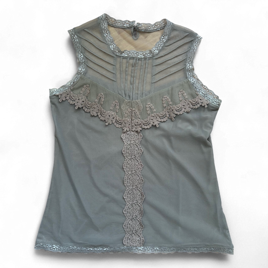 Damen Top Spitze Khaki Ärmellos Festlich Romantisch Sommer Gr. M Elegant