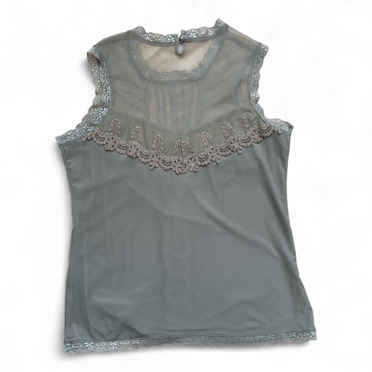 Damen Top Spitze Khaki Ärmellos Festlich Romantisch Sommer Gr. M Elegant