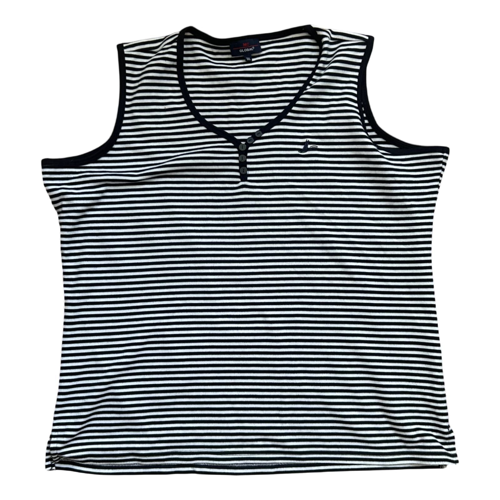 MC Global Damen Top 3XL Schwarz Weiß Gestreift Baumwolle Knopfleiste Sommer