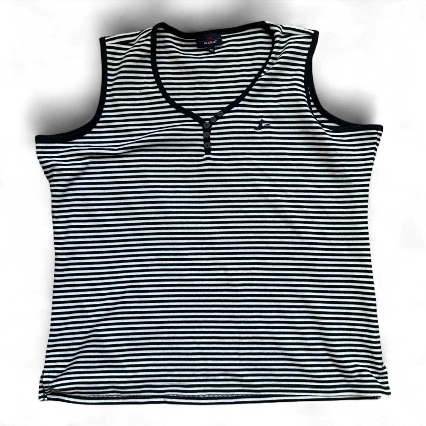 MC Global Damen Top 3XL Schwarz Weiß Gestreift Baumwolle Knopfleiste Sommer