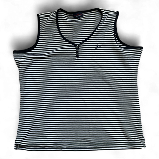 MC Global Damen Top 3XL Schwarz Weiß Gestreift Baumwolle Knopfleiste Sommer