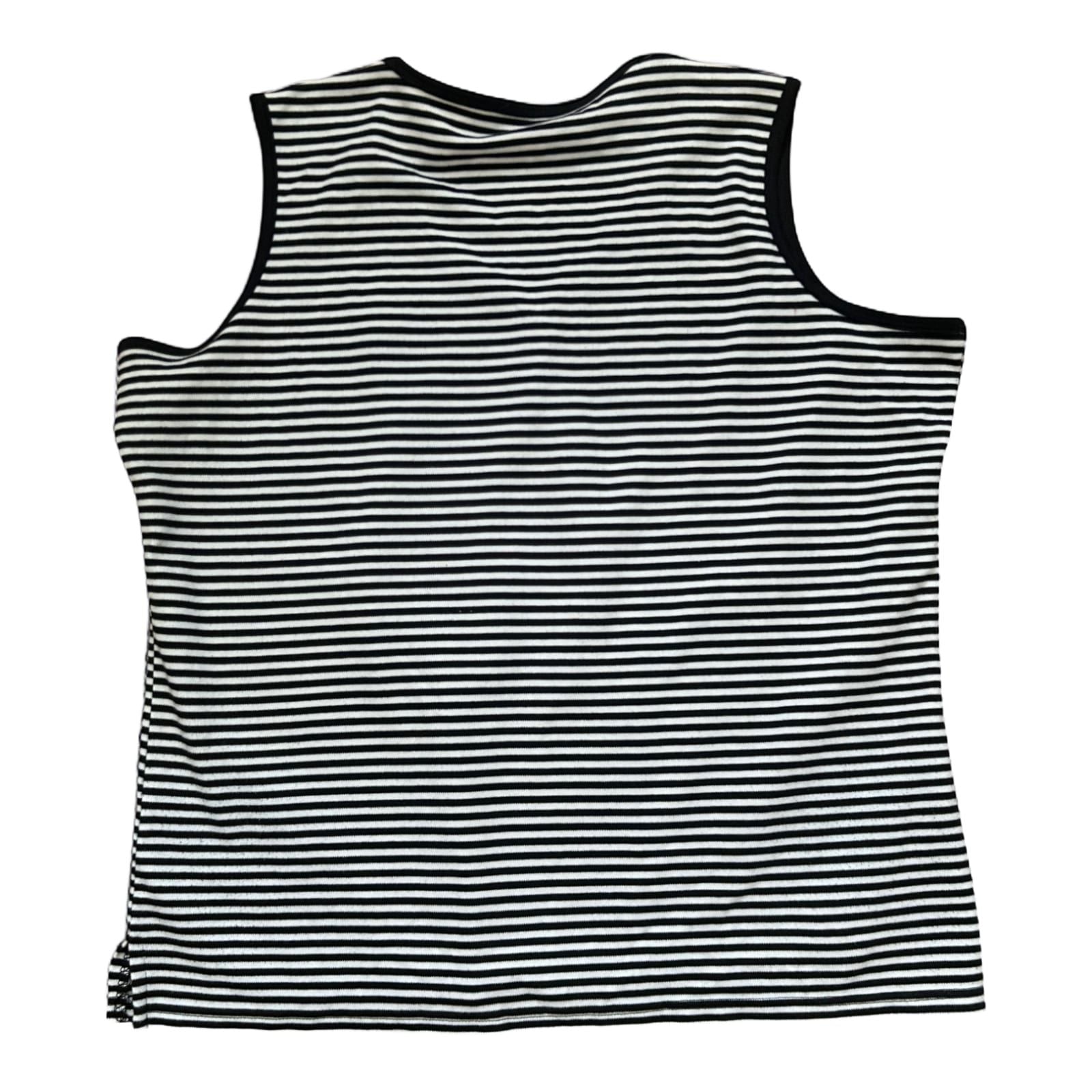 MC Global Damen Top 3XL Schwarz Weiß Gestreift Baumwolle Knopfleiste Sommer