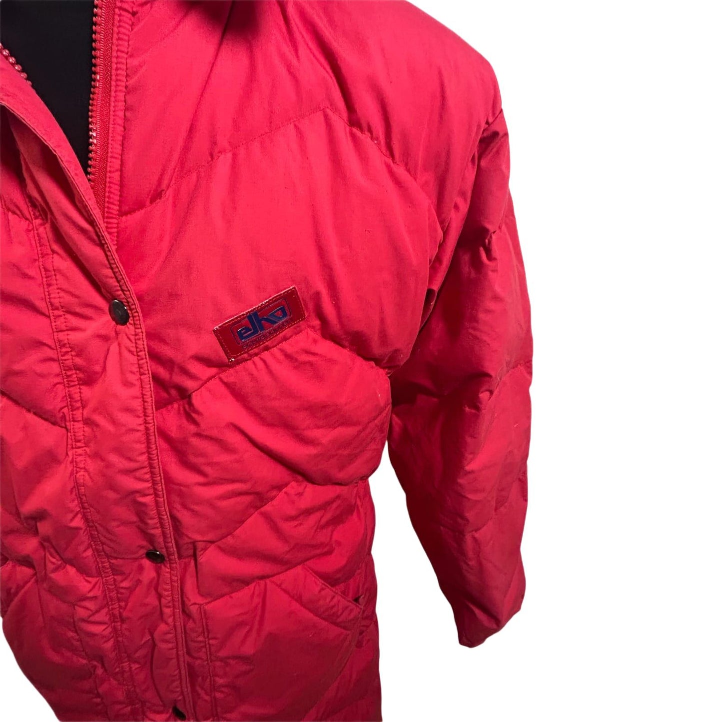 Elho Vintage Daunenmantel Rot Gr 40 90s Lang Daunenjacke Wintermantel Damen