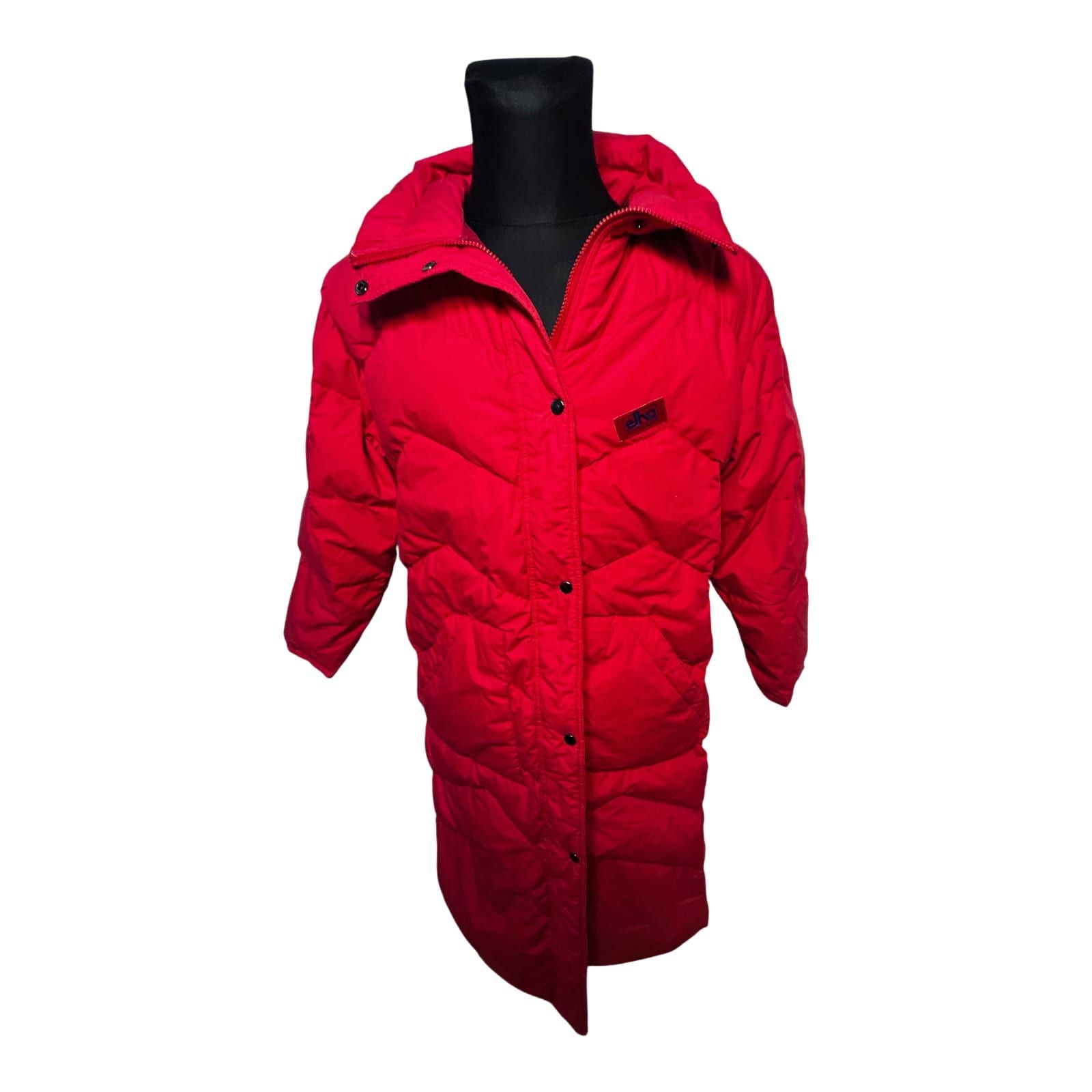 Elho Vintage Daunenmantel Rot Gr 40 90s Lang Daunenjacke Wintermantel Damen