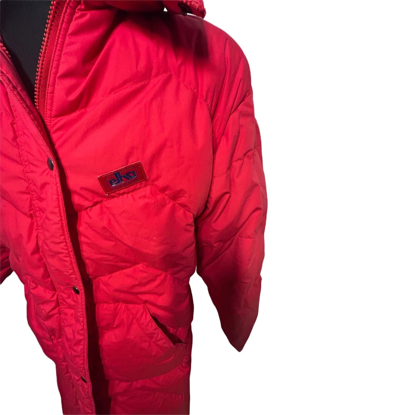 Elho Vintage Daunenmantel Rot Gr 40 90s Lang Daunenjacke Wintermantel Damen
