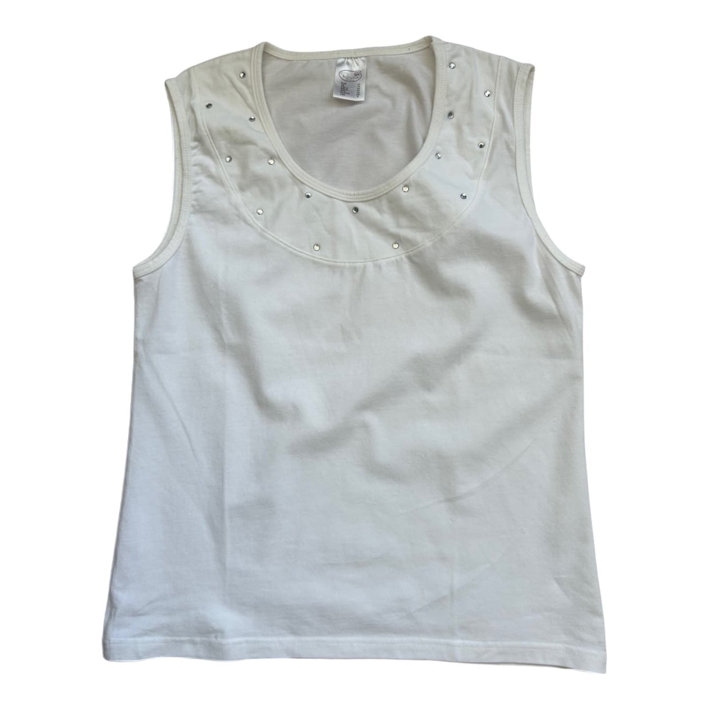 Rosalie Damen Top Weiß Größe 40 Baumwolle Strass Rundhals Stretch