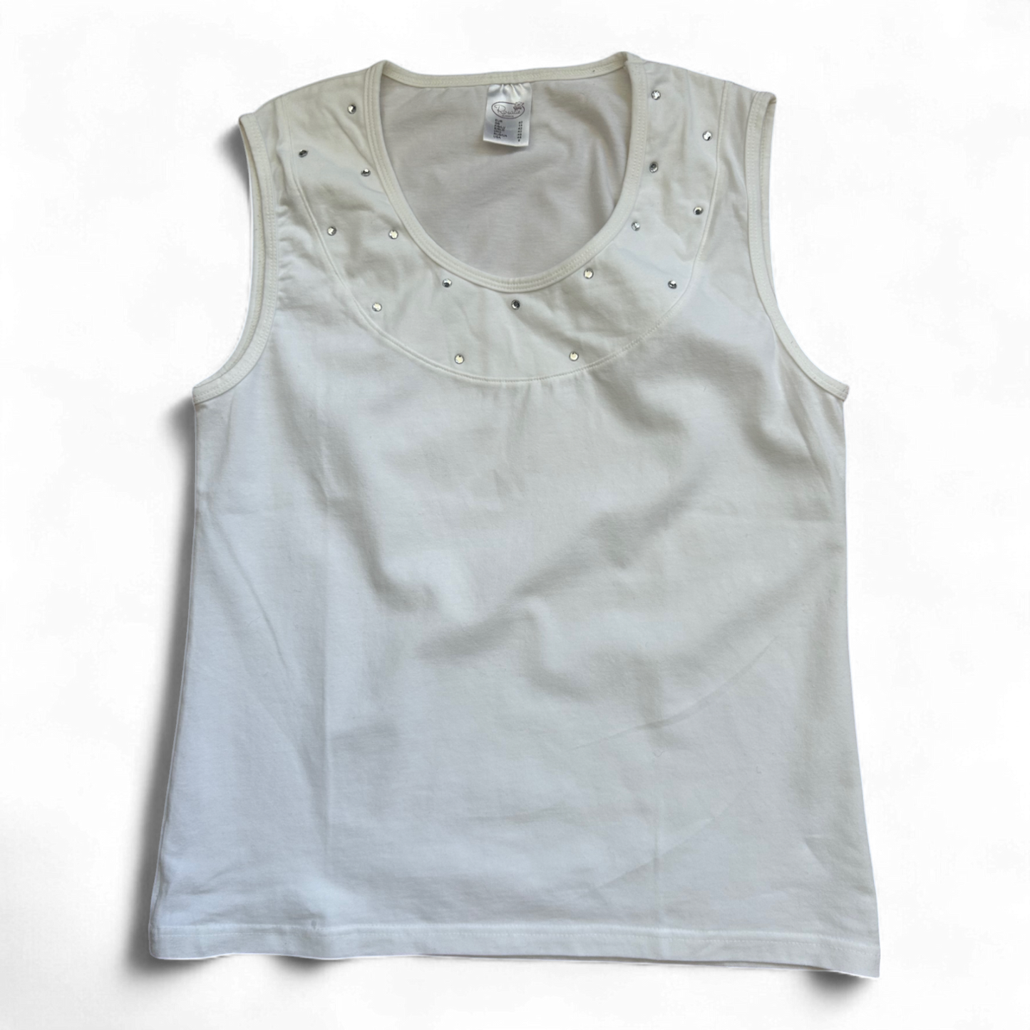 Rosalie Damen Top Weiß Größe 40 Baumwolle Strass Rundhals Stretch