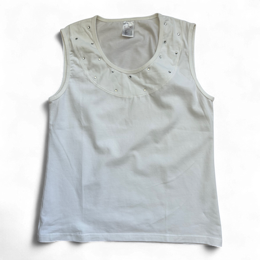 Rosalie Damen Top Weiß Größe 40 Baumwolle Strass Rundhals Stretch