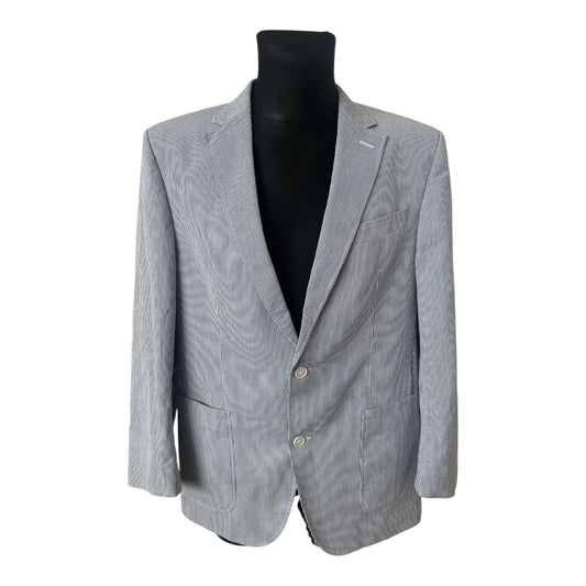 SQR Herren Sakko Gr 52 Blau Weiss Gestreift Baumwolle Sommer Elegant