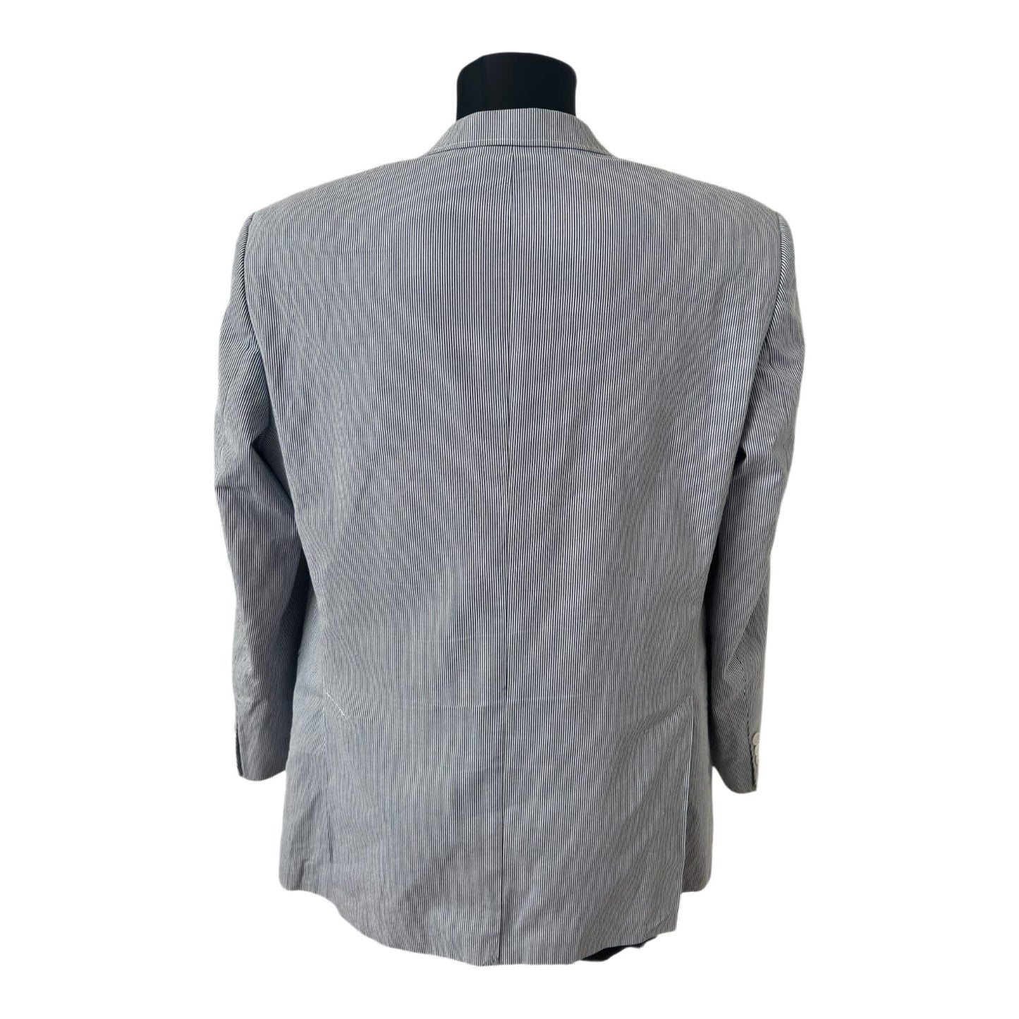 SQR Herren Sakko Gr 52 Blau Weiss Gestreift Baumwolle Sommer Elegant