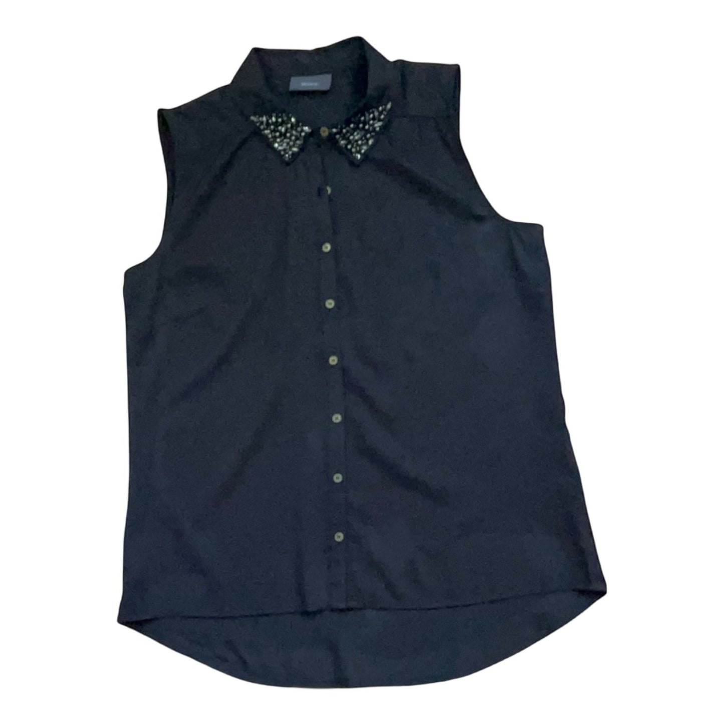 Yessica Damen Bluse Gr. 38 Schwarz Ärmellos Schmuckkragen Elegant Sommer