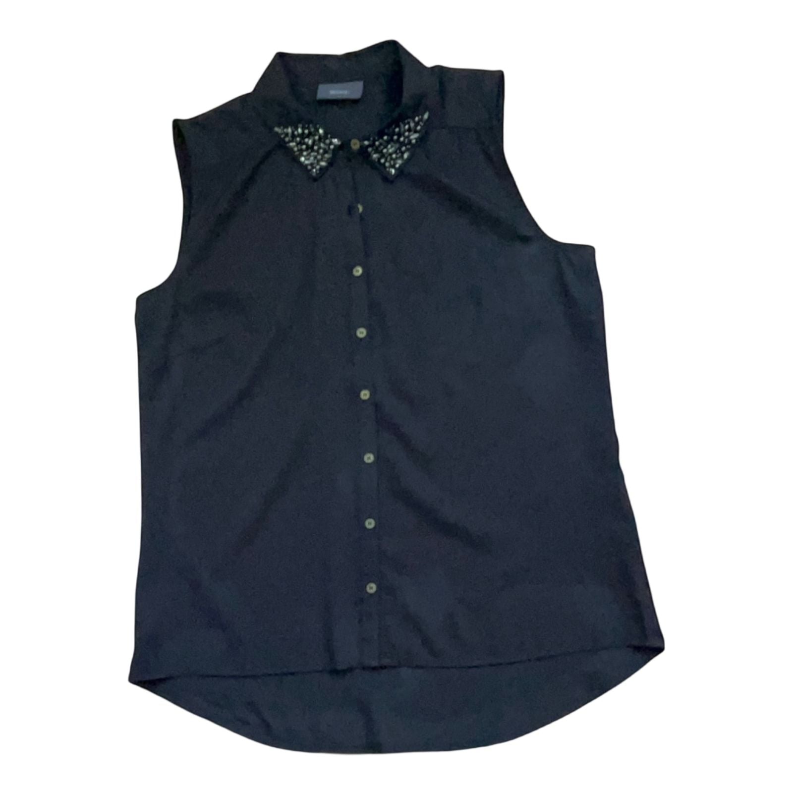 Yessica Damen Bluse Gr. 38 Schwarz Ärmellos Schmuckkragen Elegant Sommer