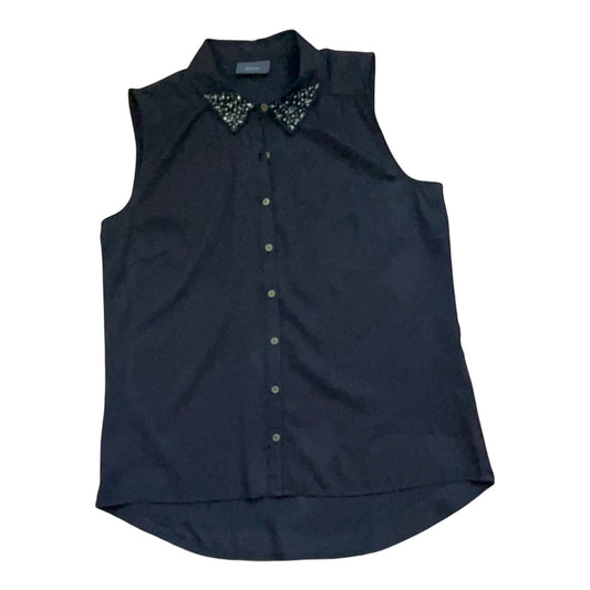 Yessica Damen Bluse Gr. 38 Schwarz Ärmellos Schmuckkragen Elegant Sommer