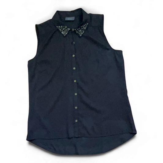 Yessica Damen Bluse Gr. 38 Schwarz Ärmellos Schmuckkragen Elegant Sommer