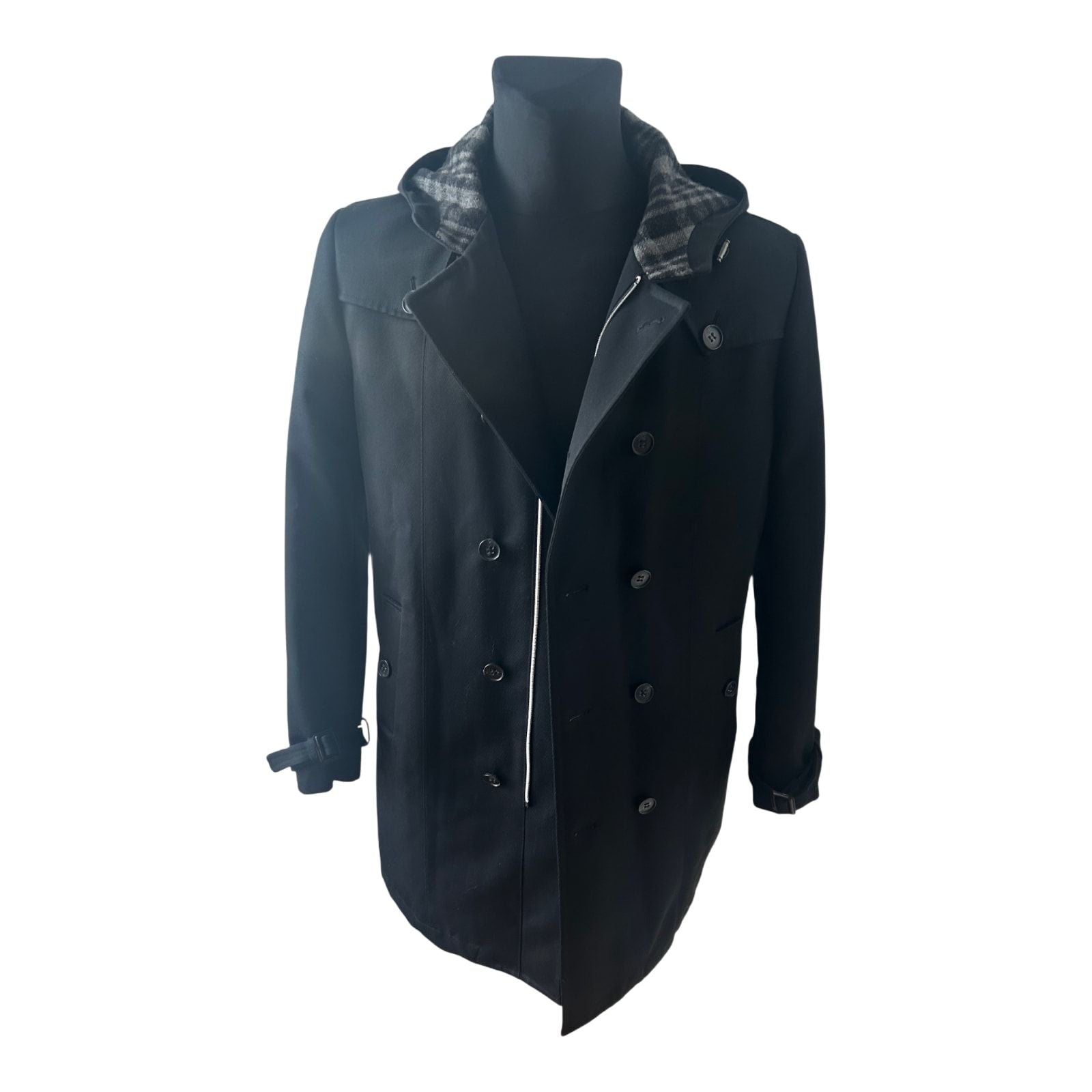 Mexx Mantel Herren Gr 50 Schwarz Wollmix Kapuze Elegant Winter Warm Klassisch