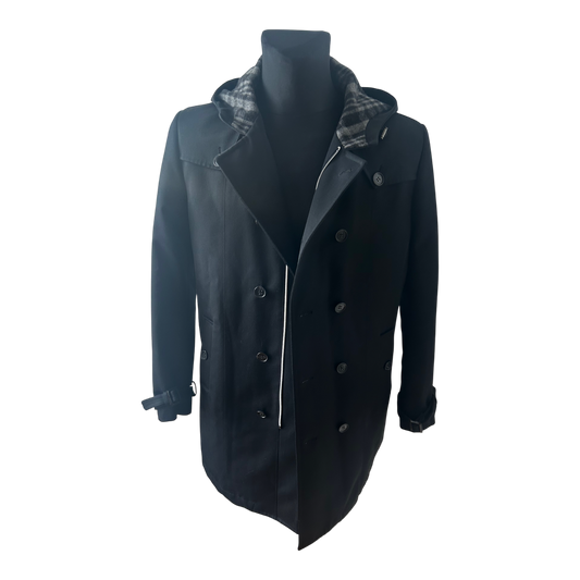 Mexx Mantel Herren Gr 50 Schwarz Wollmix Kapuze Elegant Winter Warm Klassisch