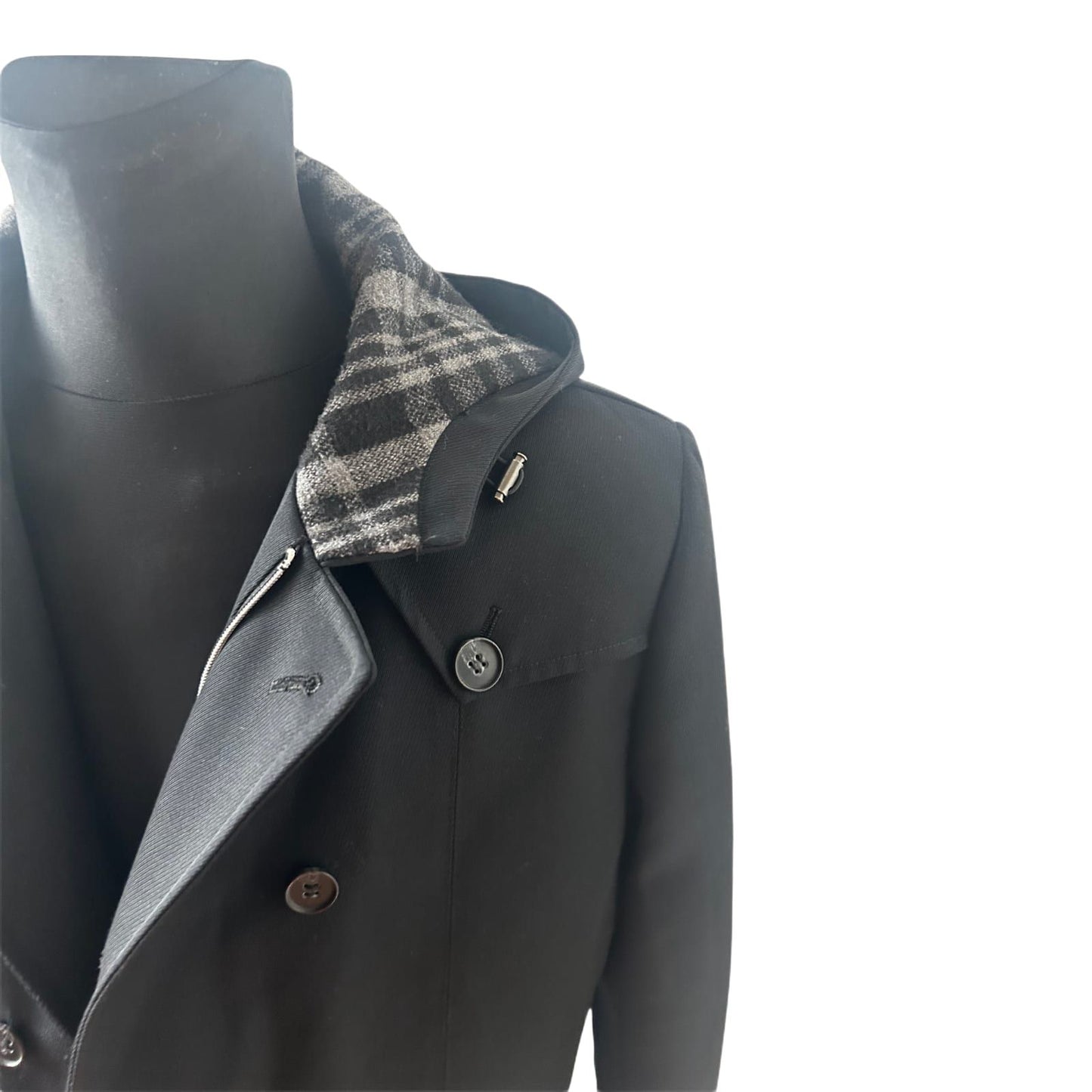 Mexx Mantel Herren Gr 50 Schwarz Wollmix Kapuze Elegant Winter Warm Klassisch