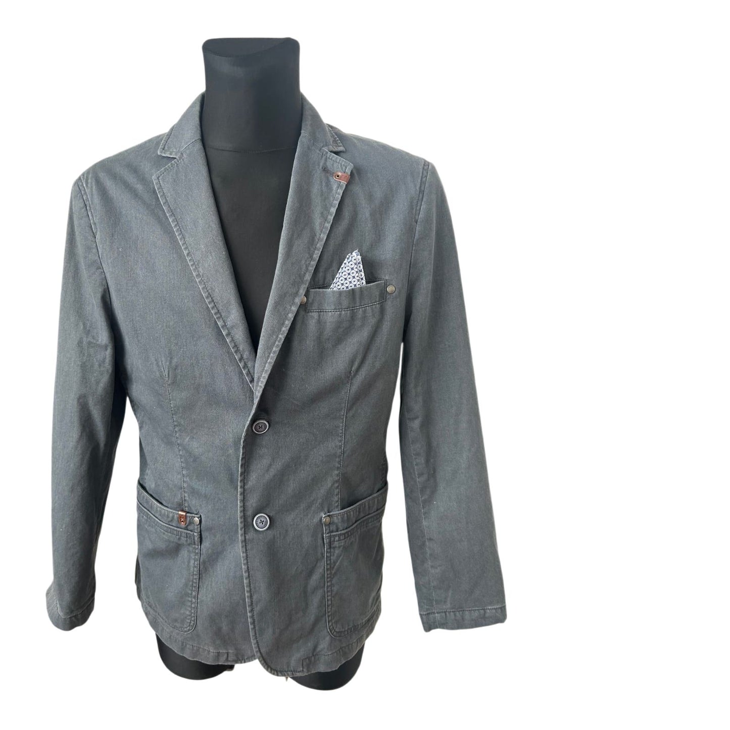Peckott Herren Sakko Blazer Gr 52  Blau Grau Baumwolle Stretch Elegant