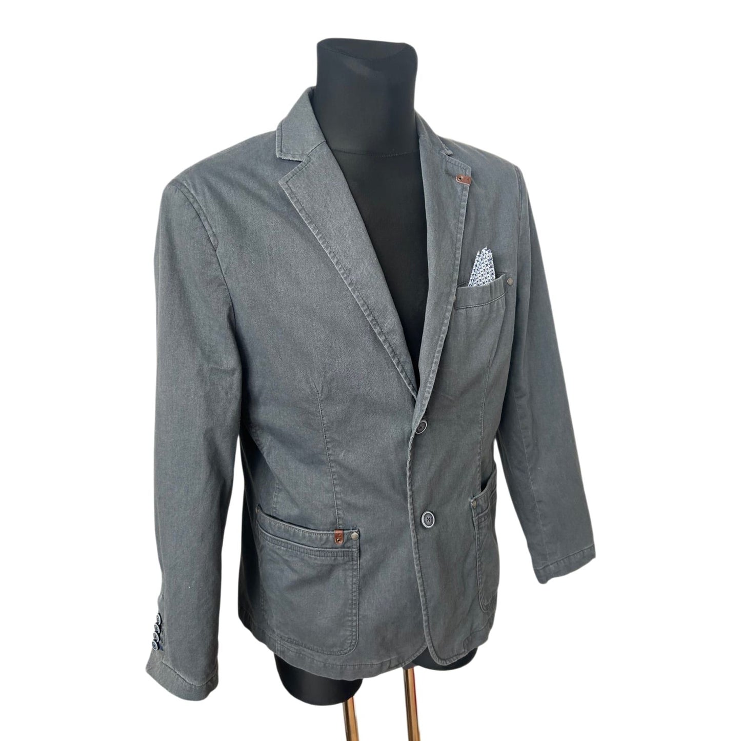 Peckott Herren Sakko Blazer Gr 52  Blau Grau Baumwolle Stretch Elegant