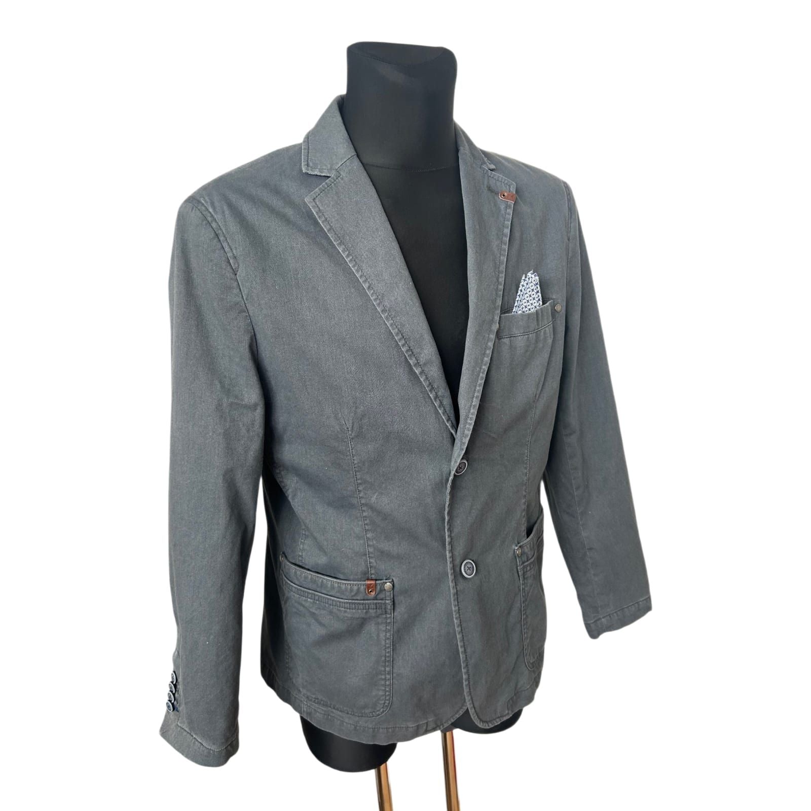 Peckott Herren Sakko Blazer Gr 52  Blau Grau Baumwolle Stretch Elegant