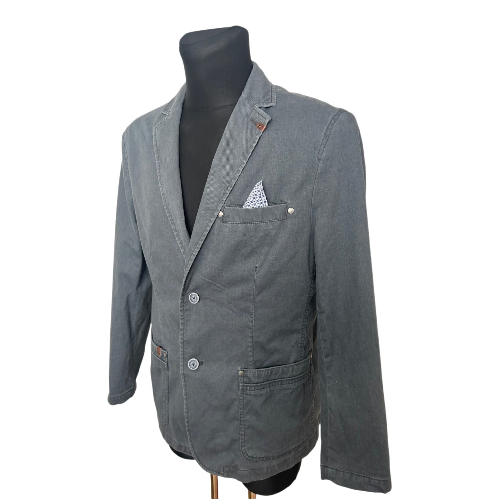 Peckott Herren Sakko Blazer Gr 52  Blau Grau Baumwolle Stretch Elegant