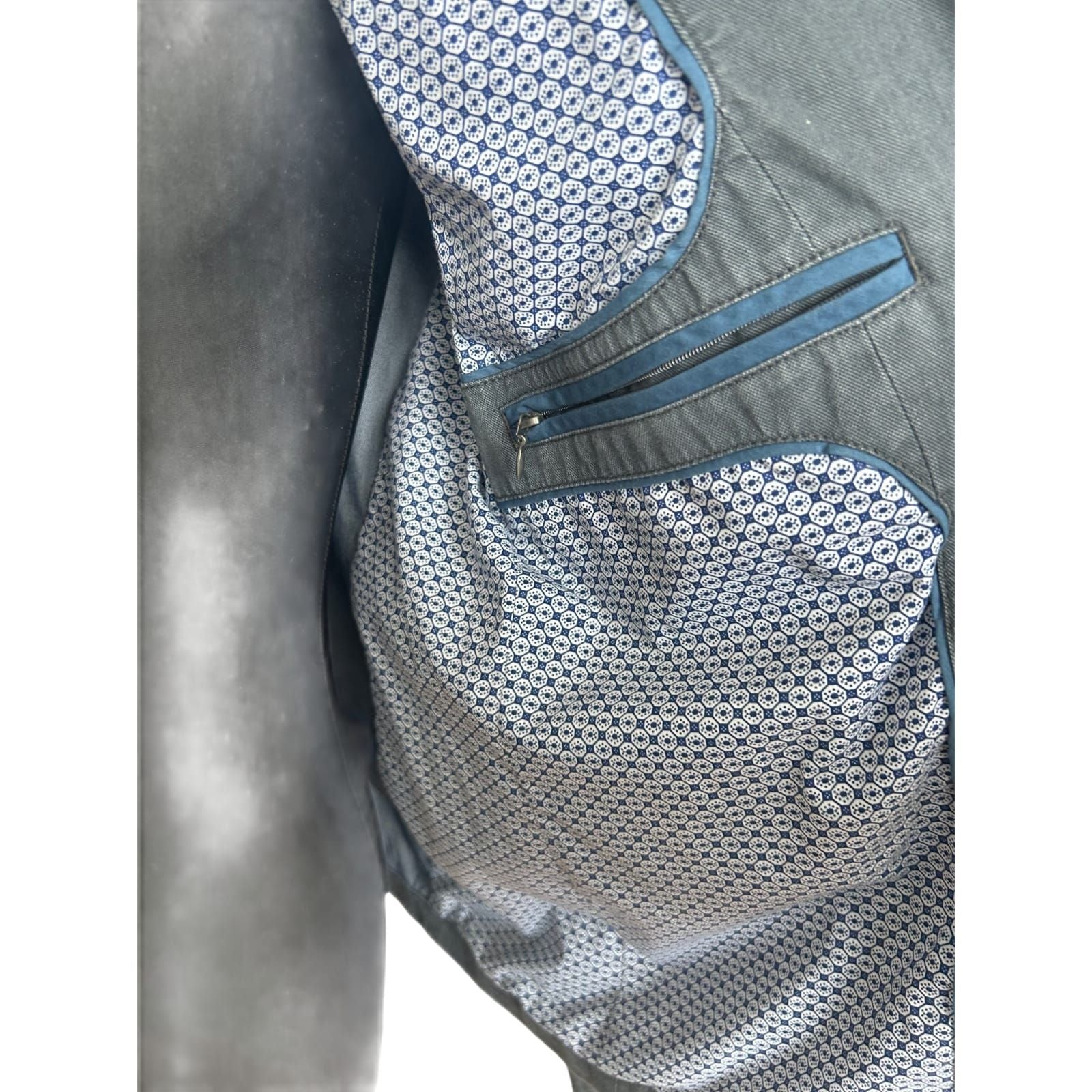 Peckott Herren Sakko Blazer Gr 52  Blau Grau Baumwolle Stretch Elegant