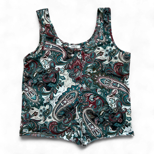 Only Damen Top XS Paisley Muster Sommer Bluse Knopfleiste ärmellos bunt