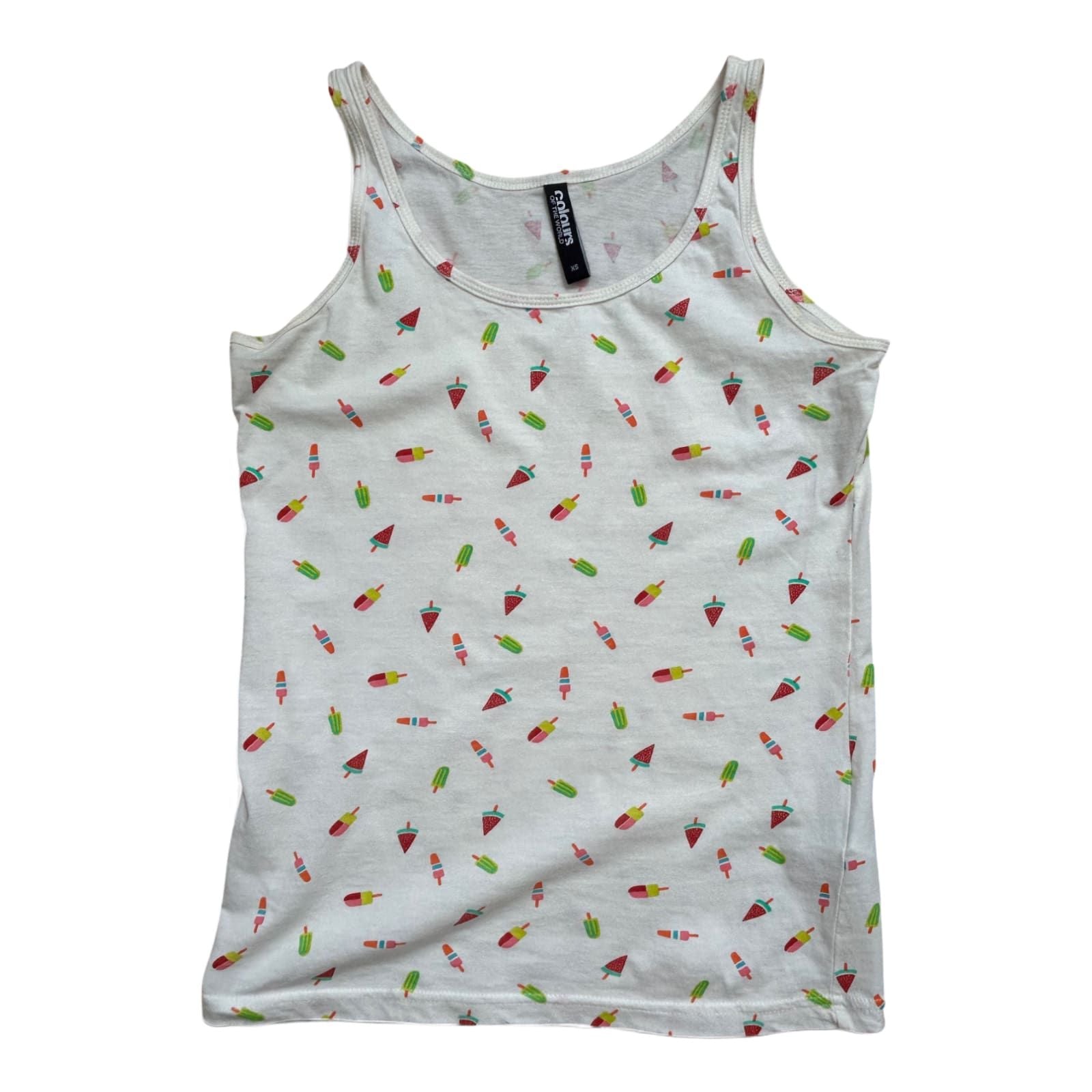 Colours of the World Damen Top XS Weiß Baumwolle Eisprint Sommer Tanktop