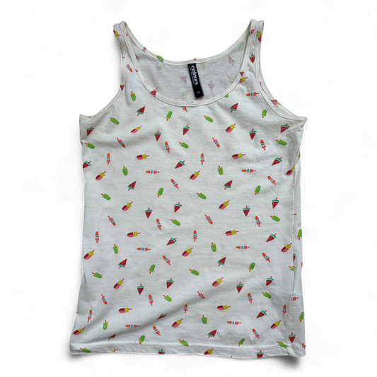 Colours of the World Damen Top XS Weiß Baumwolle Eisprint Sommer Tanktop