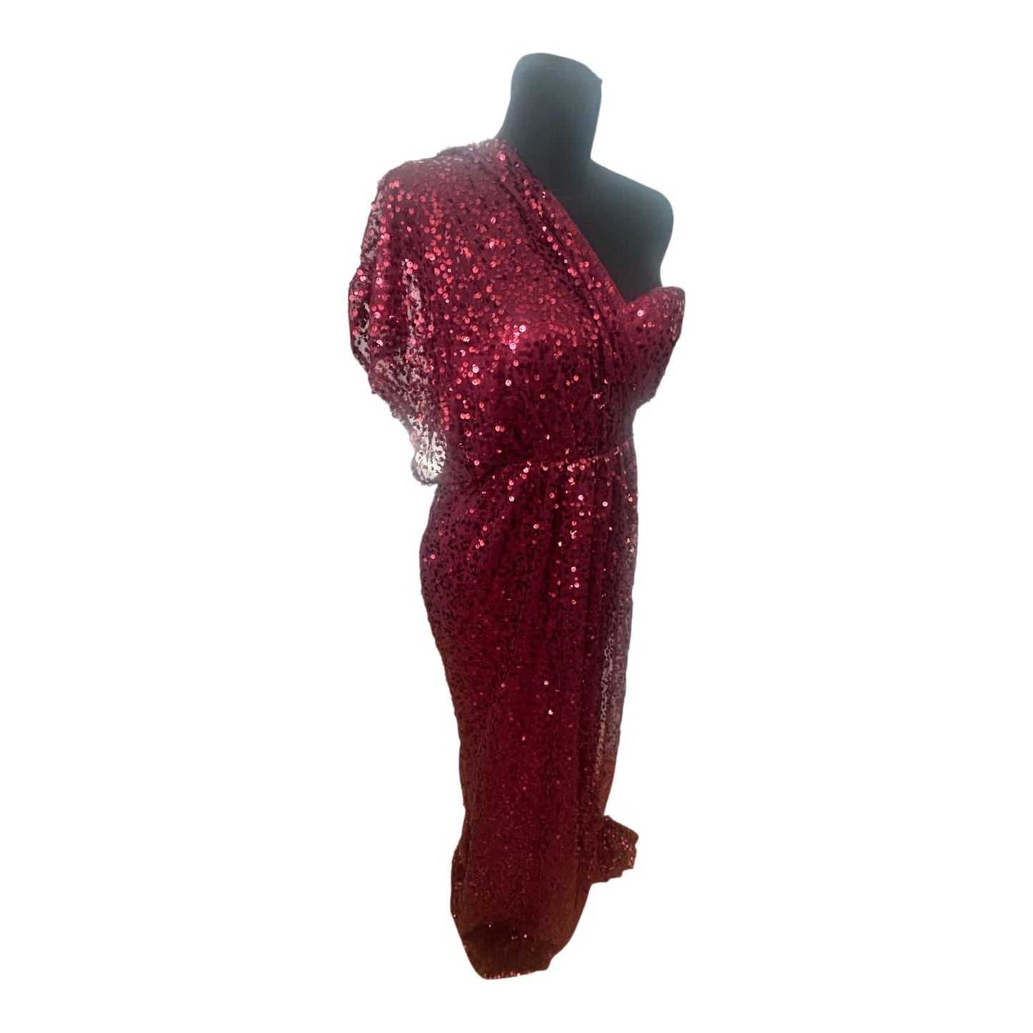 Pailettenkleid Damen Rot Gr L One Shoulder Abendkleid Glamour Lang Elegant