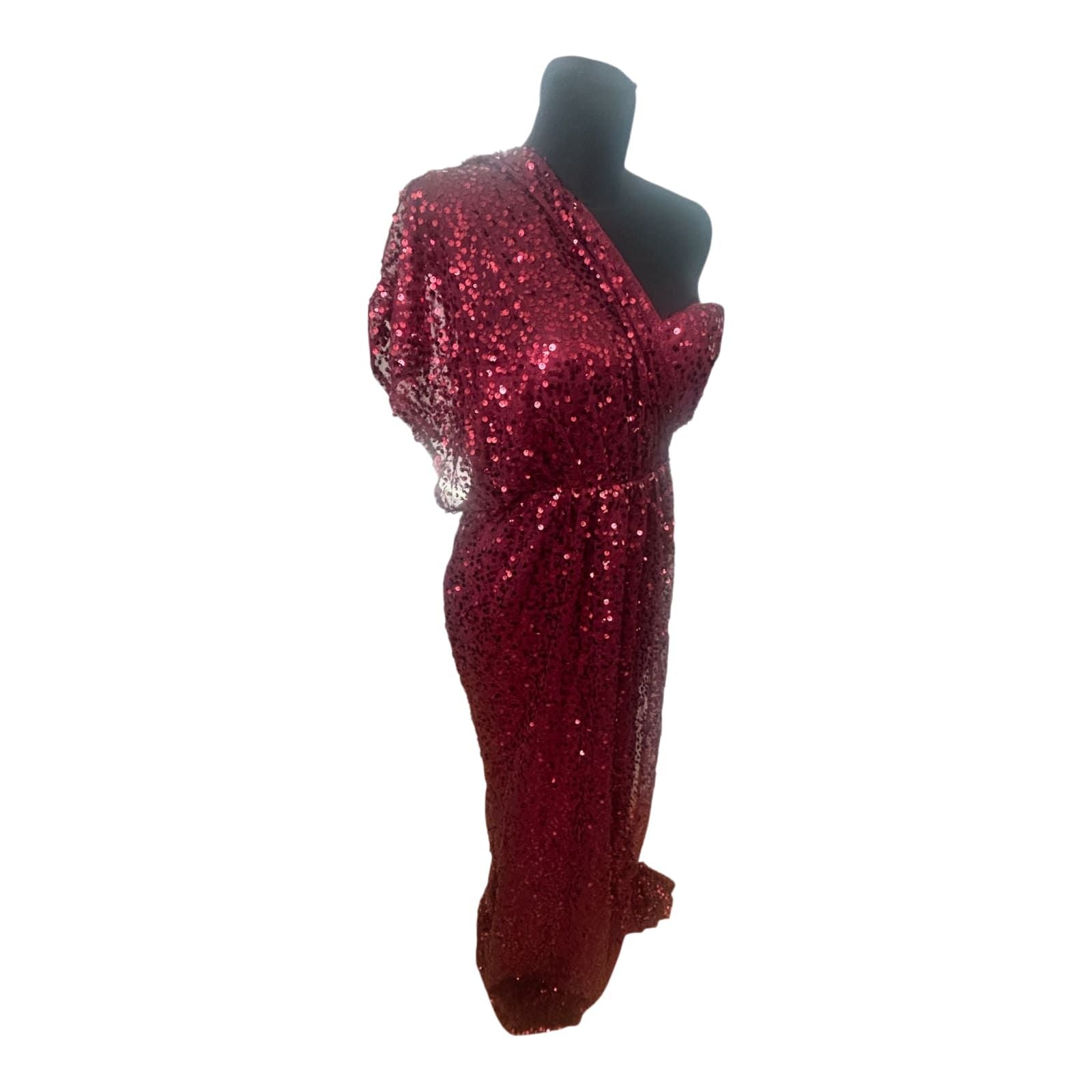 Pailettenkleid Damen Rot Gr L One Shoulder Abendkleid Glamour Lang Elegant