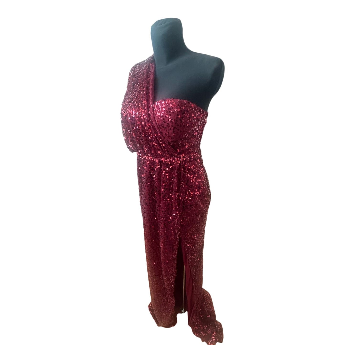 Pailettenkleid Damen Rot Gr L One Shoulder Abendkleid Glamour Lang Elegant