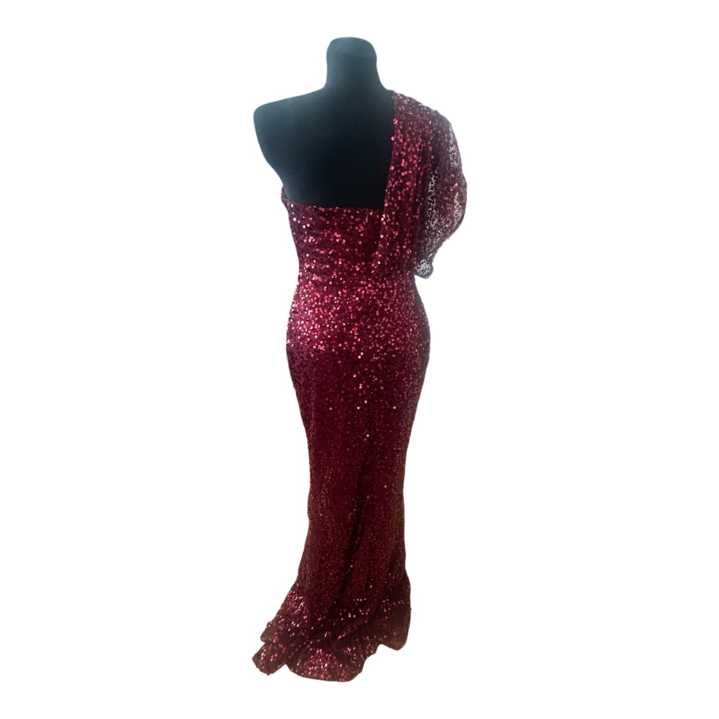 Pailettenkleid Damen Rot Gr L One Shoulder Abendkleid Glamour Lang Elegant