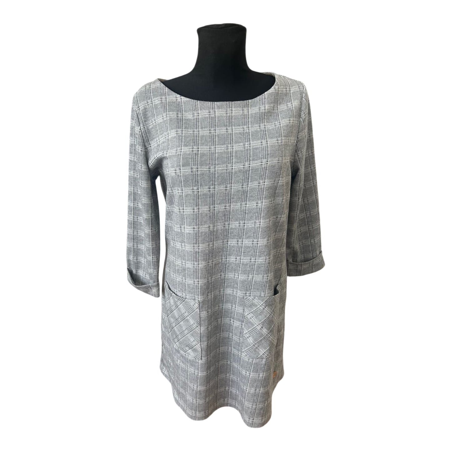 Aiki Kleid Damen Gr L Grau Kariert Elegant Taschen Dreiviertelarm Chic