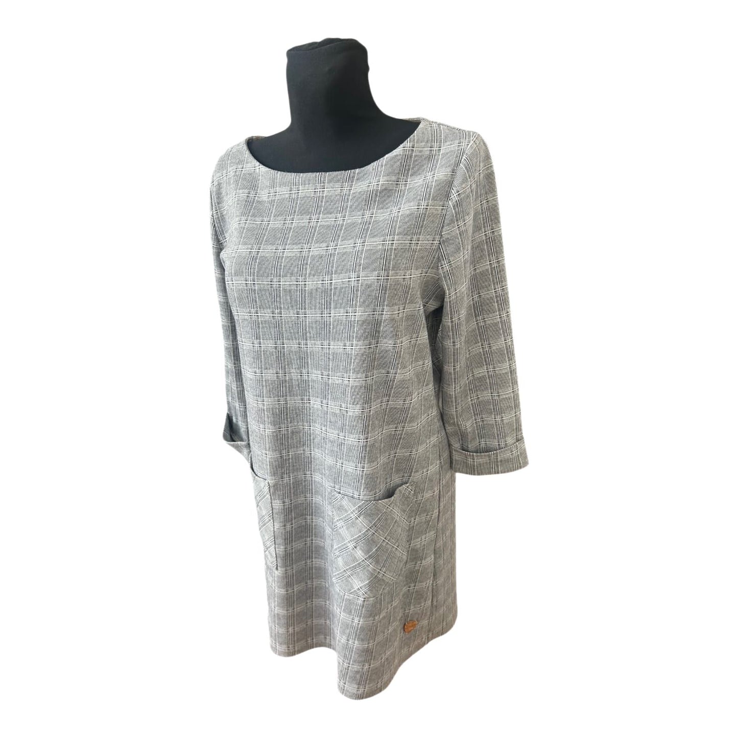 Aiki Kleid Damen Gr L Grau Kariert Elegant Taschen Dreiviertelarm Chic