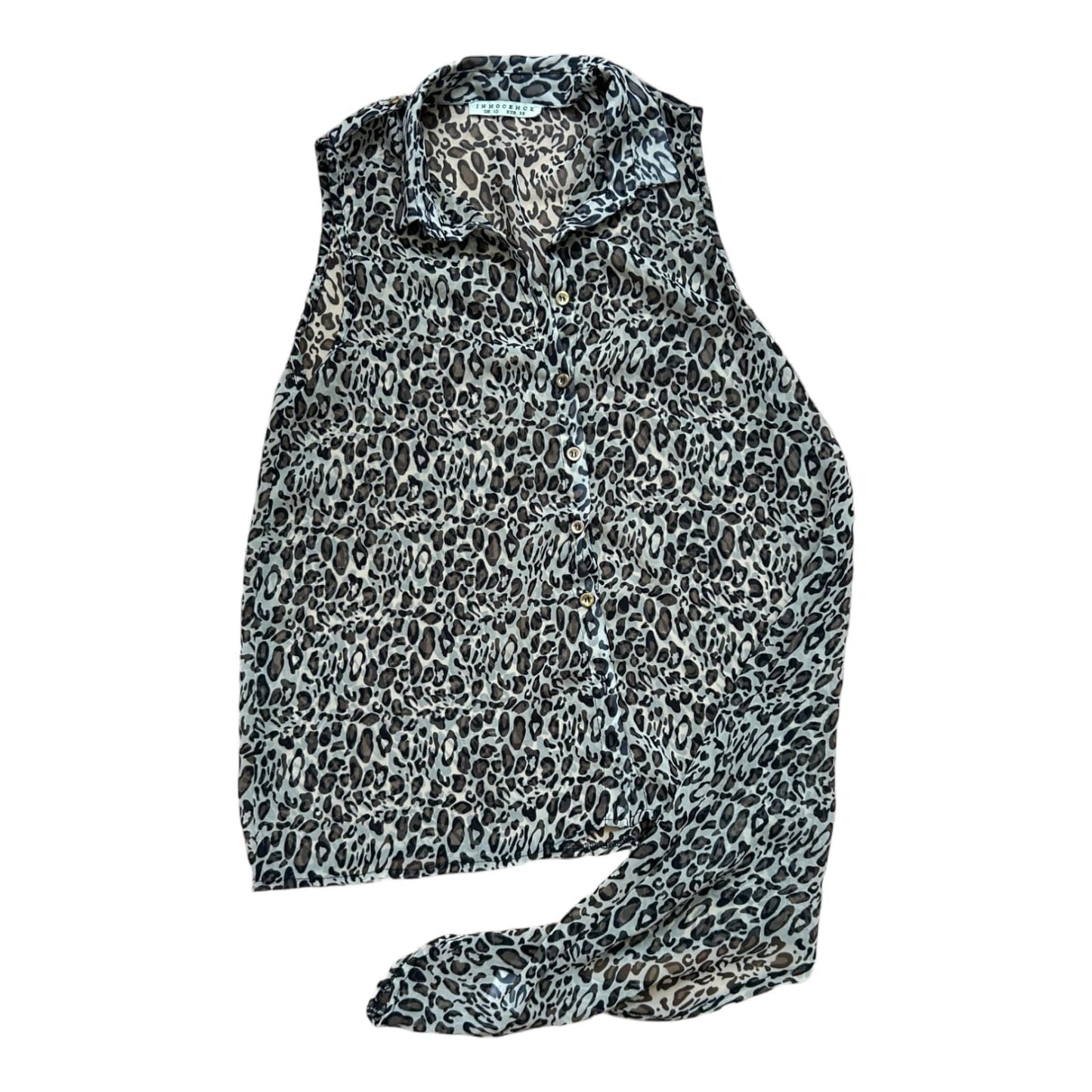 Innocence Damen Bluse 38 Leoprint Asymmetrisch Transparent Ärmellos Sommer