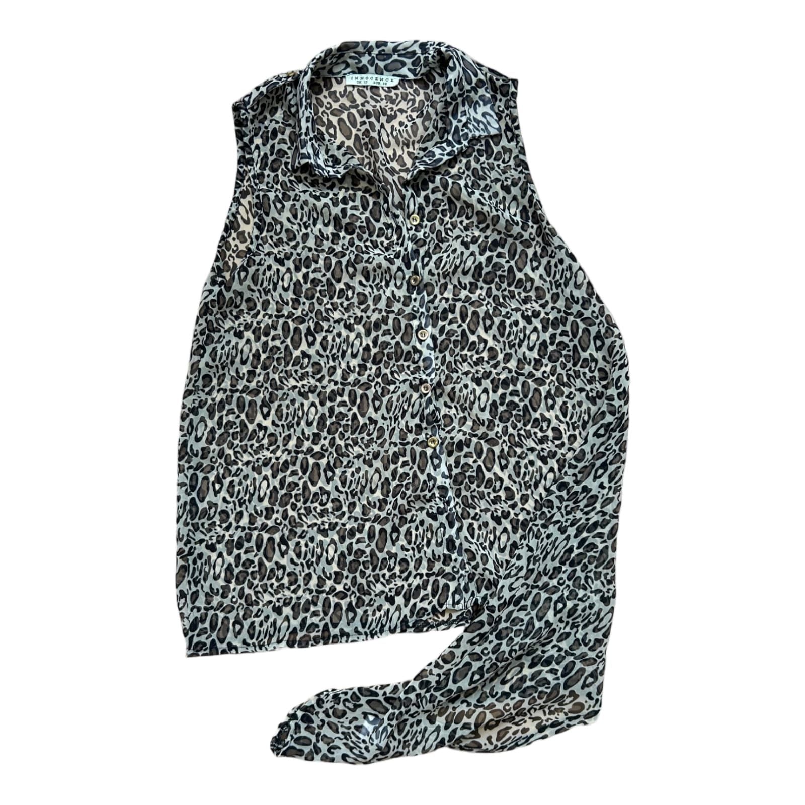 Innocence Damen Bluse 38 Leoprint Asymmetrisch Transparent Ärmellos Sommer