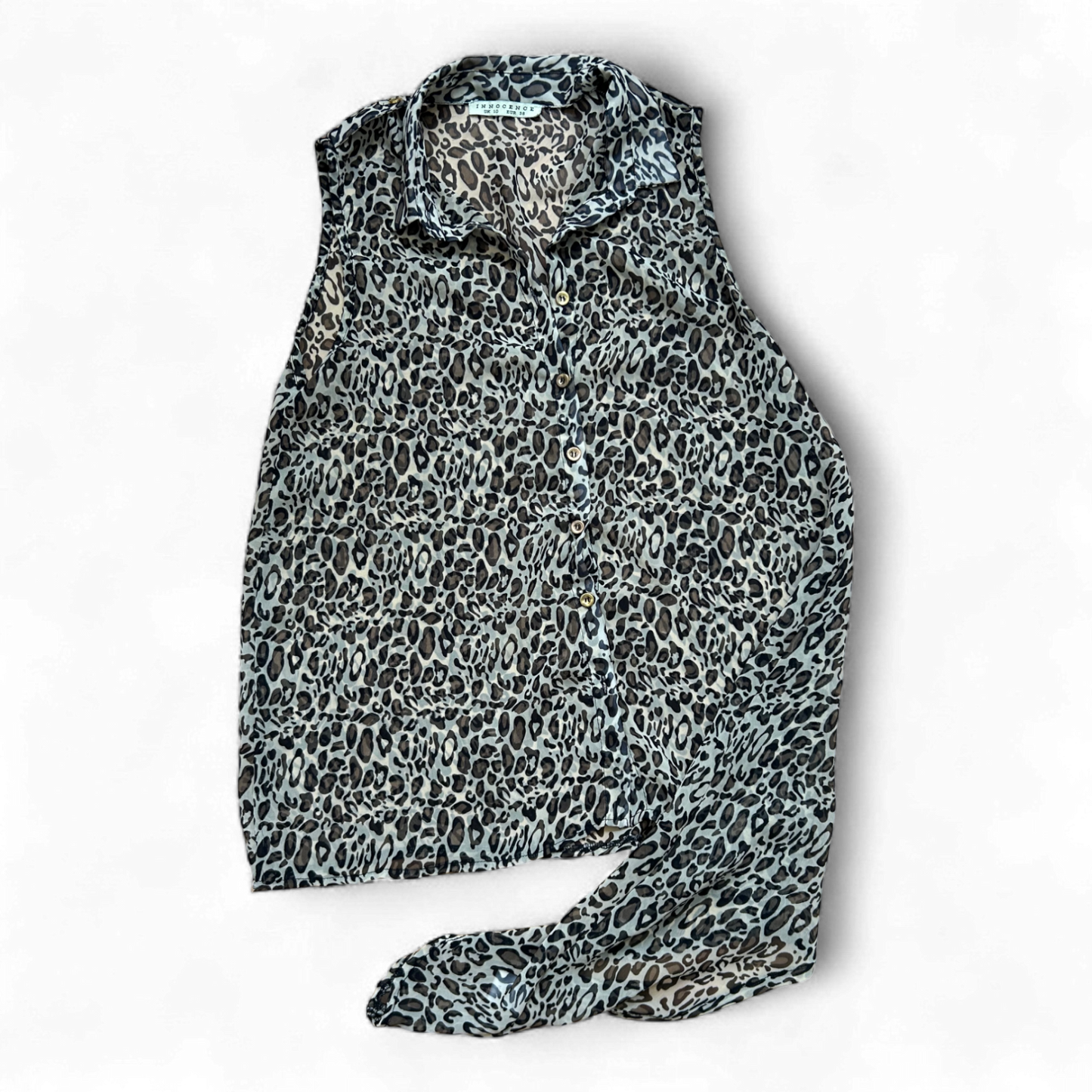 Innocence Damen Bluse 38 Leoprint Asymmetrisch Transparent Ärmellos Sommer