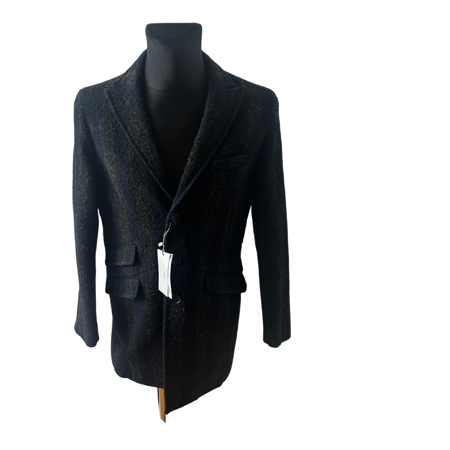 Mantel Herren Made in Italy Gr 50 Blau Grau Streifen Wollmantel Elegant Klassisch Vintage