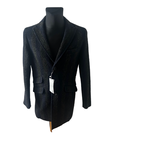 Mantel Herren Made in Italy Gr 50 Blau Grau Streifen Wollmantel Elegant Klassisch Vintage