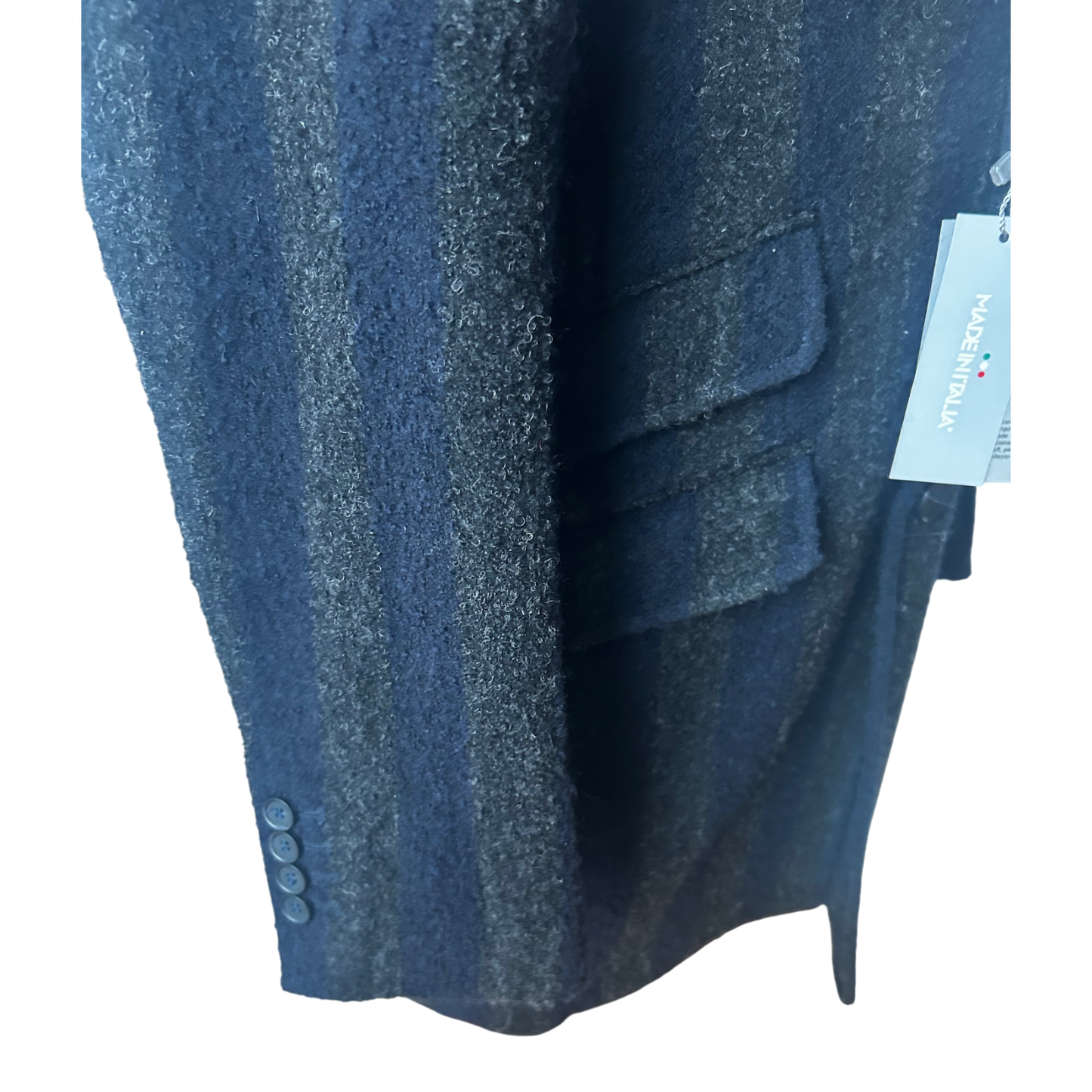 Mantel Herren Made in Italy Gr 50 Blau Grau Streifen Wollmantel Elegant Klassisch Vintage