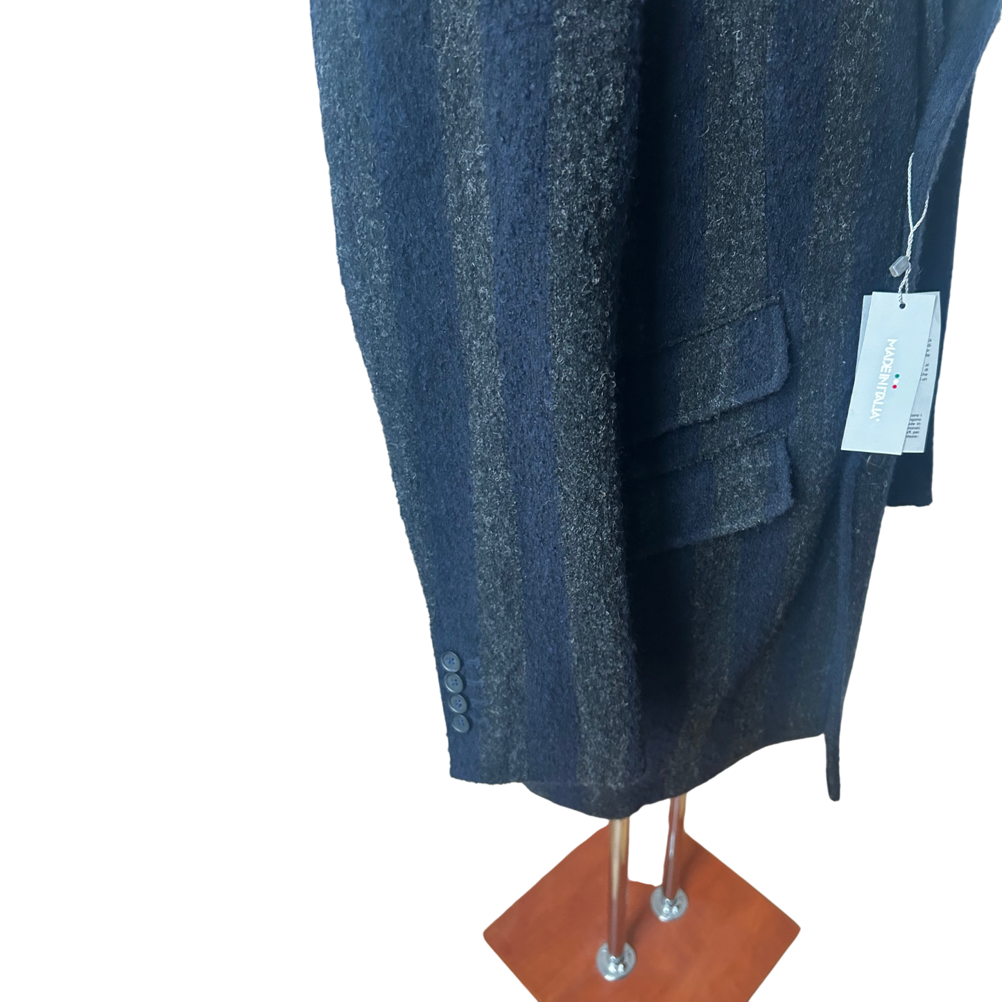 Mantel Herren Made in Italy Gr 50 Blau Grau Streifen Wollmantel Elegant Klassisch Vintage