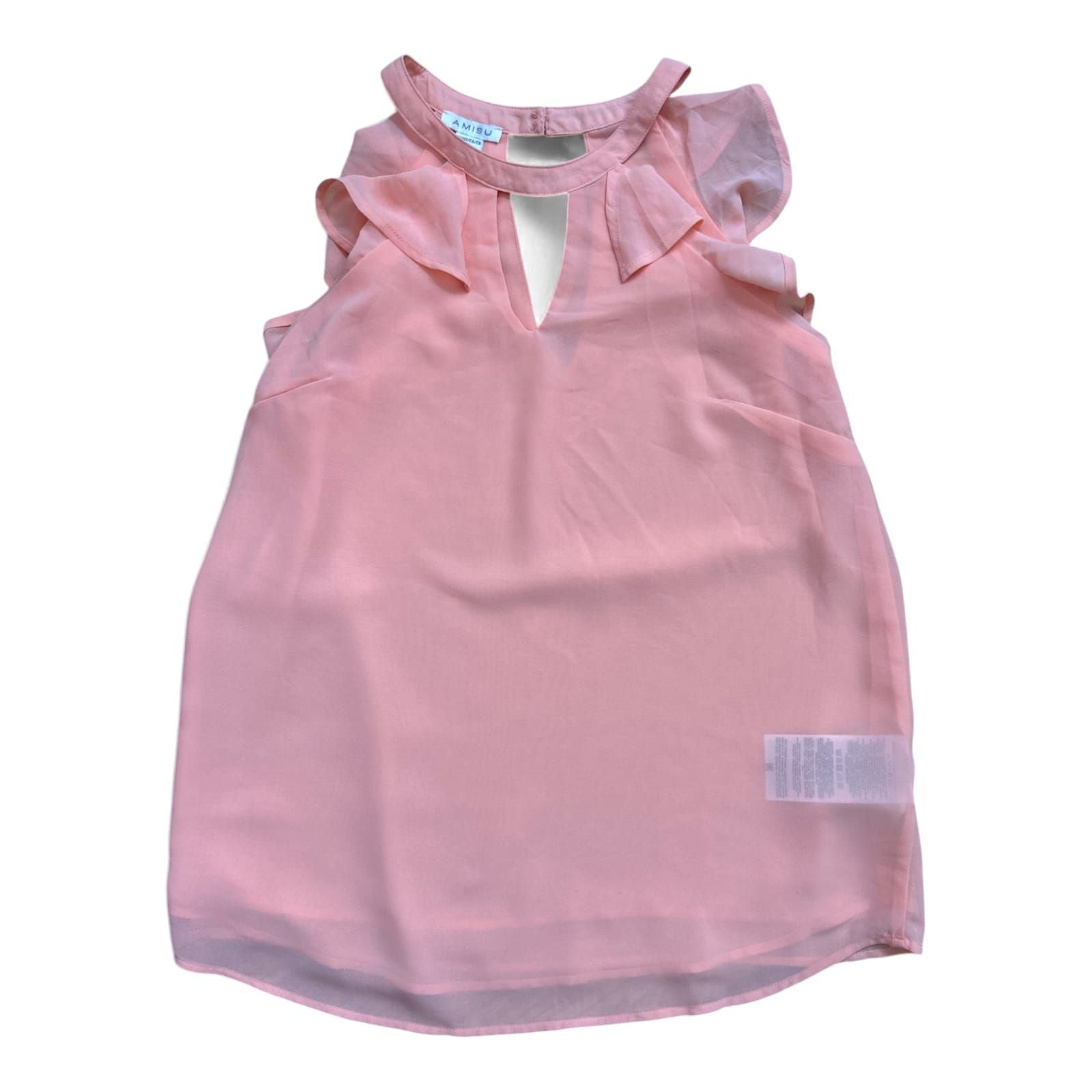 Amisu Damen Top S Peach Rüschen Ärmellos Elegant Sommer Keyhole Look