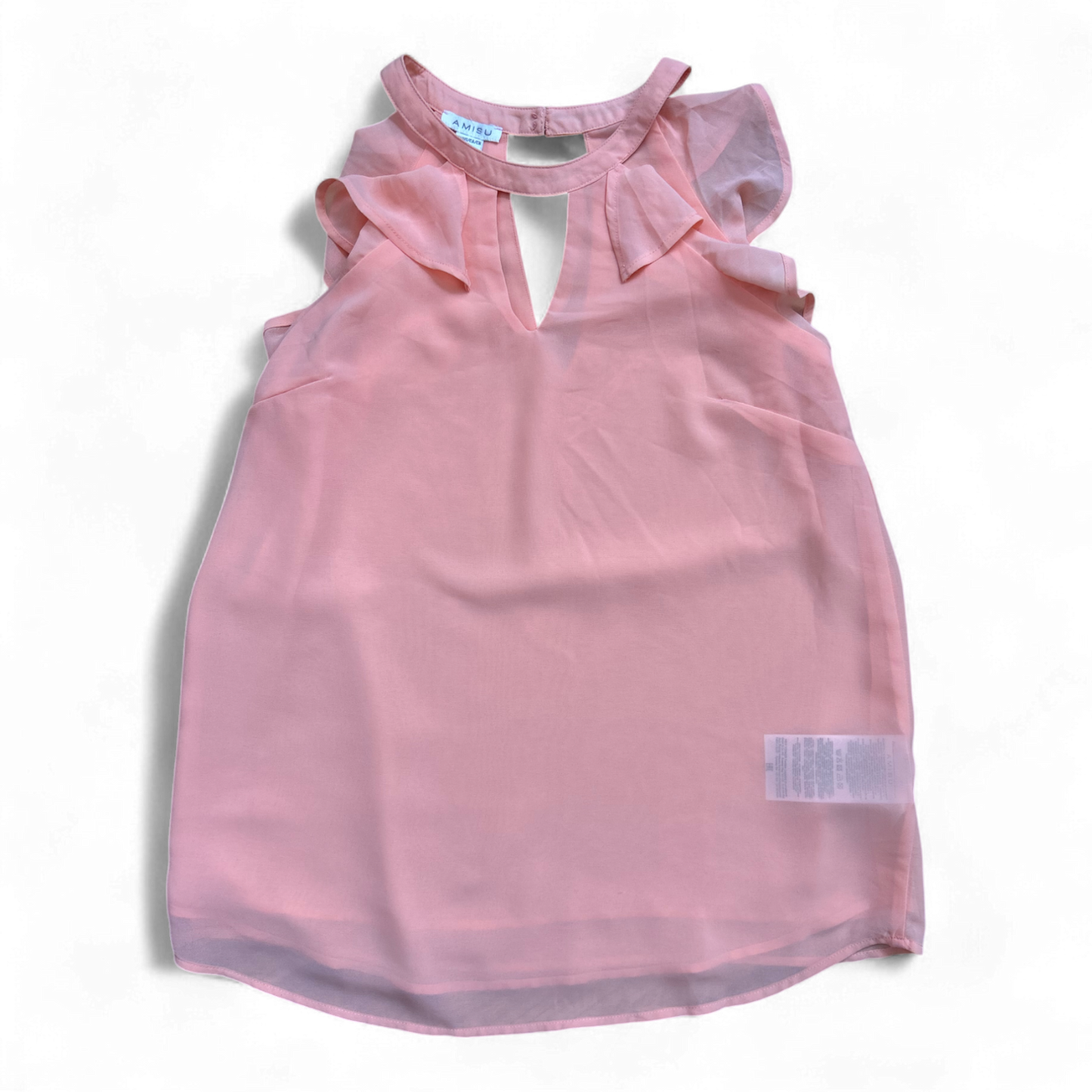 Amisu Damen Top S Peach Rüschen Ärmellos Elegant Sommer Keyhole Look