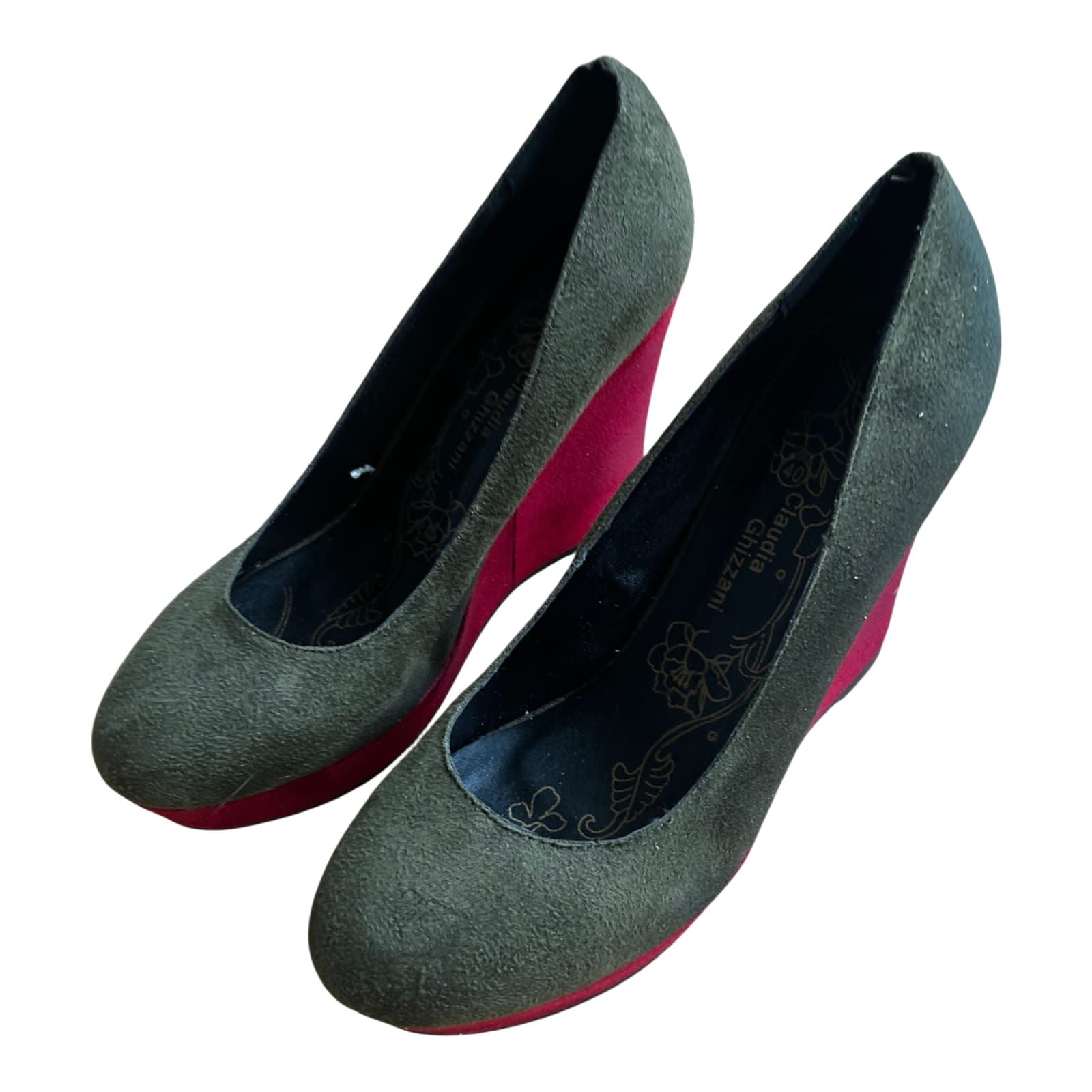 Claudia Ghizzani Keilpumps Damen Vegan Oliv Rot Gr 40 Absatzschuhe Neu Elegant