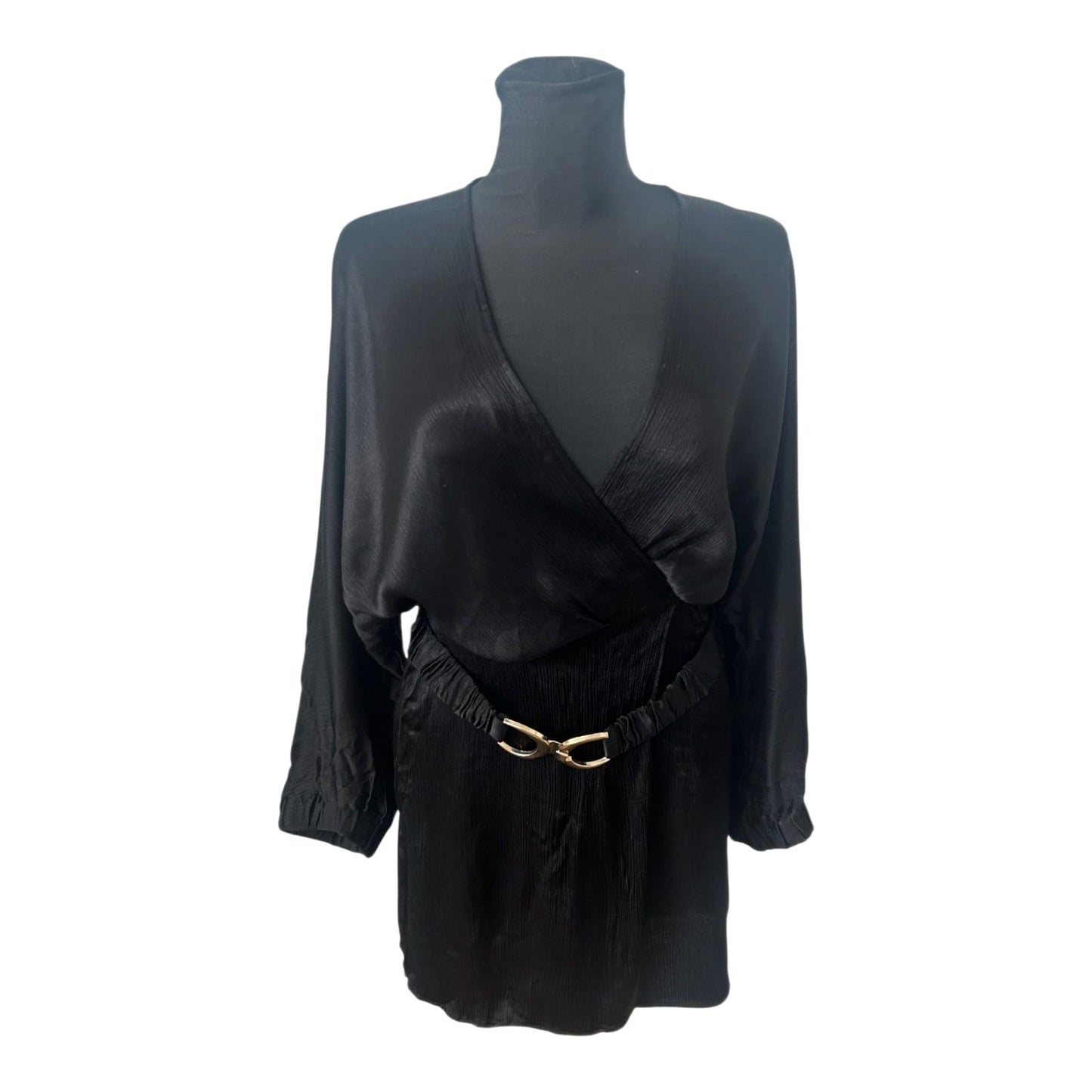 Zara Kleid Damen Gr XL Schwarz Wickelkleid Elegant Gürtel Party