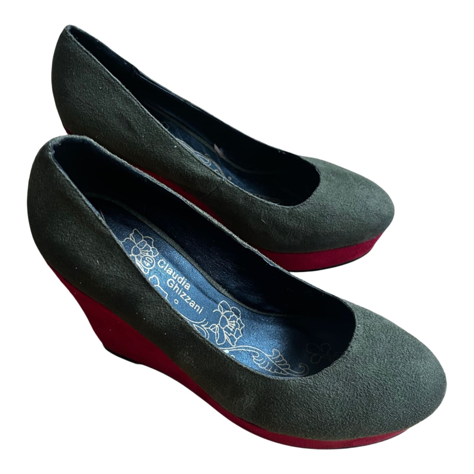 Claudia Ghizzani Keilpumps Damen Vegan Oliv Rot Gr 40 Absatzschuhe Neu Elegant