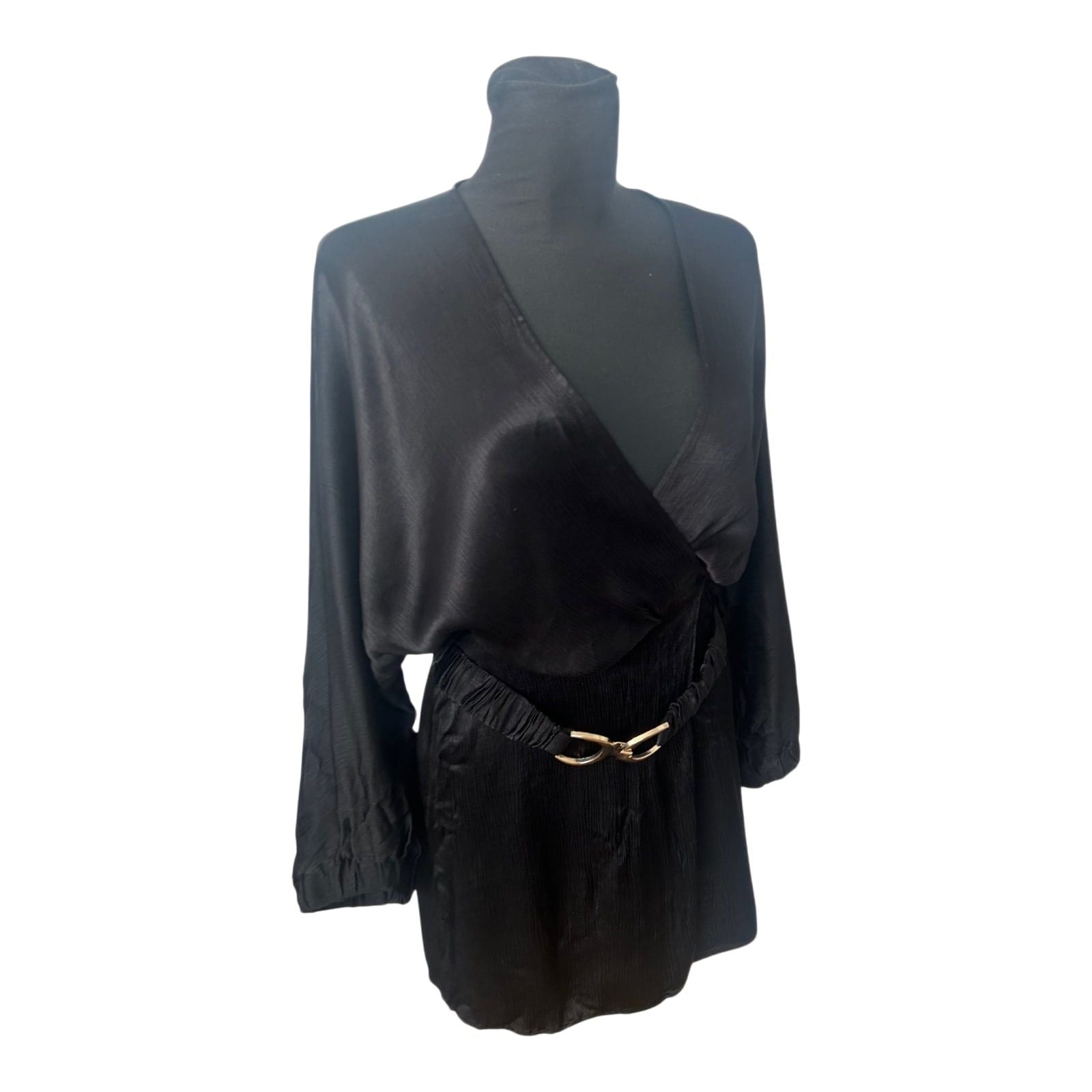 Zara Kleid Damen Gr XL Schwarz Wickelkleid Elegant Gürtel Party