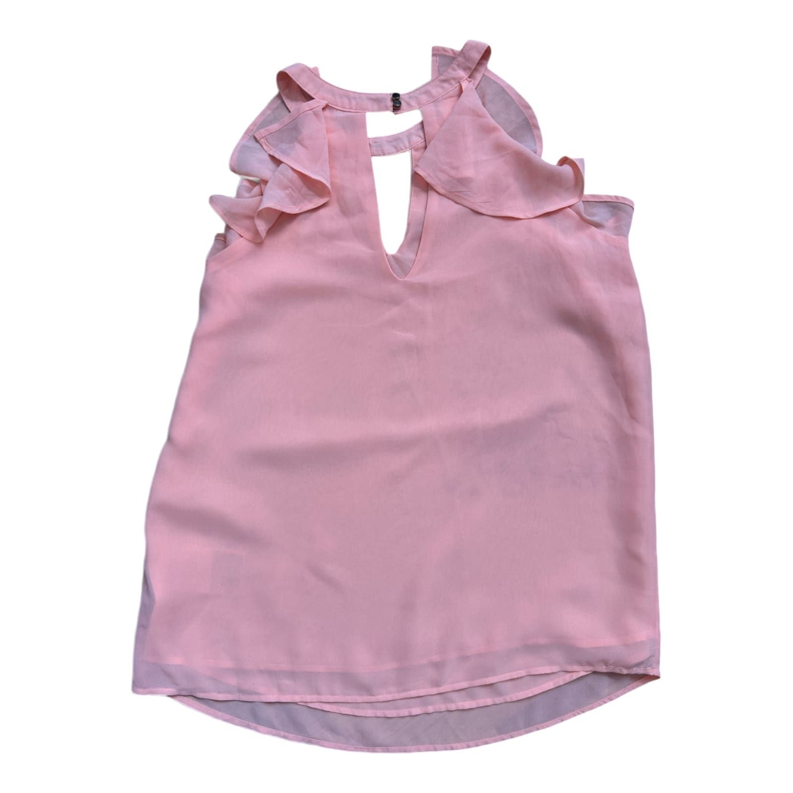 Amisu Damen Top S Peach Rüschen Ärmellos Elegant Sommer Keyhole Look